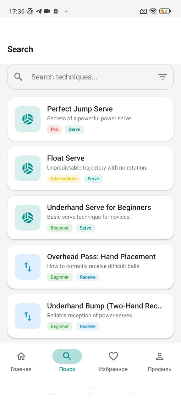 Volleyball technique detail screen